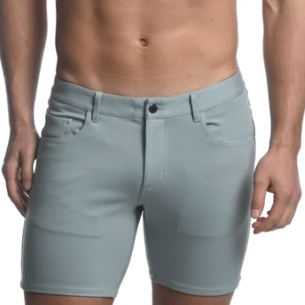 ST33LE ARCTIC LIGHT BLUE 5" INSEAM SOLID STRETCH KNIT JEANS SHORTS